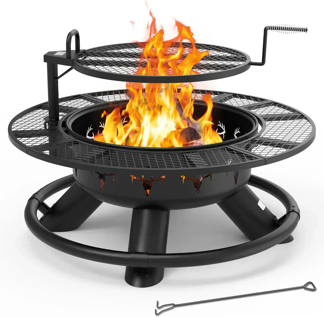 Convertible Fire Pit & Grill - Detachable Cooking Grate for Camping & Backyard BBQs
