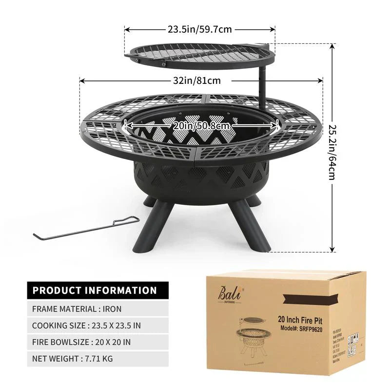 Convertible Fire Pit & Grill - Detachable Cooking Grate for Camping & Backyard BBQs