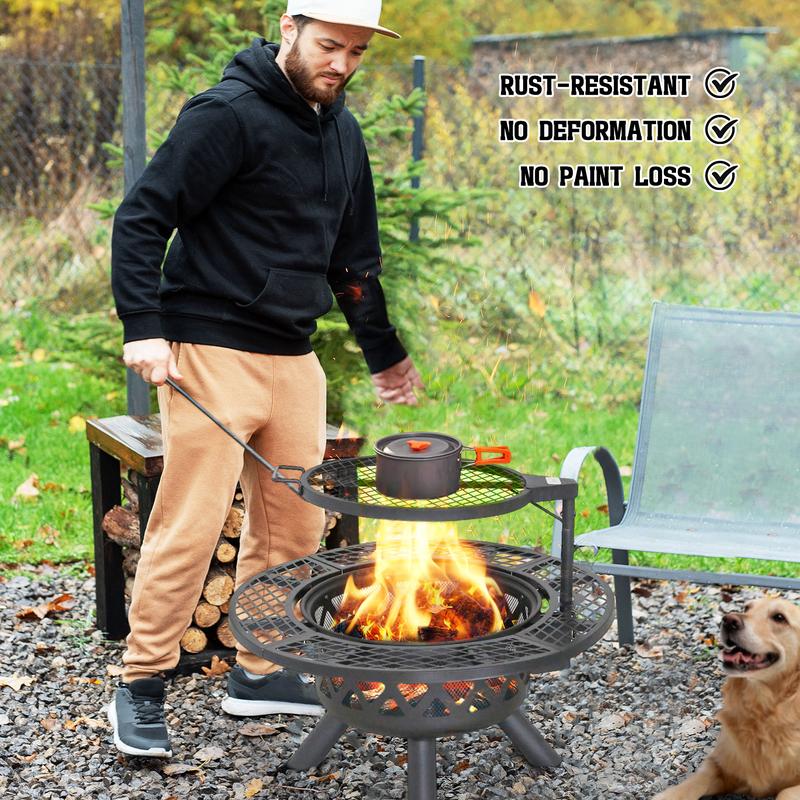 Convertible Fire Pit & Grill - Detachable Cooking Grate for Camping & Backyard BBQs