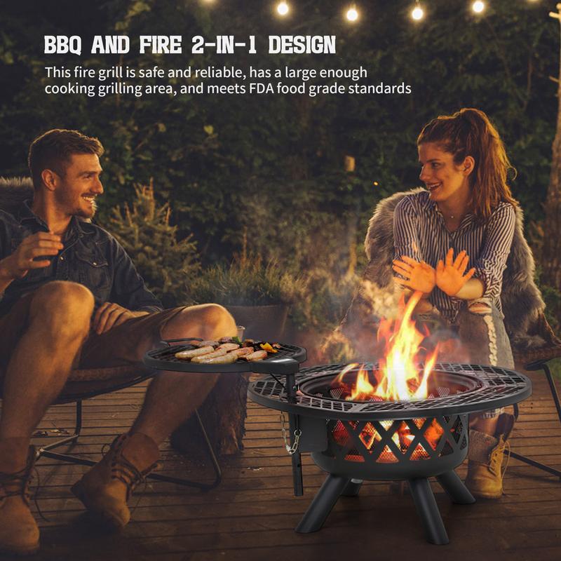 Convertible Fire Pit & Grill - Detachable Cooking Grate for Camping & Backyard BBQs
