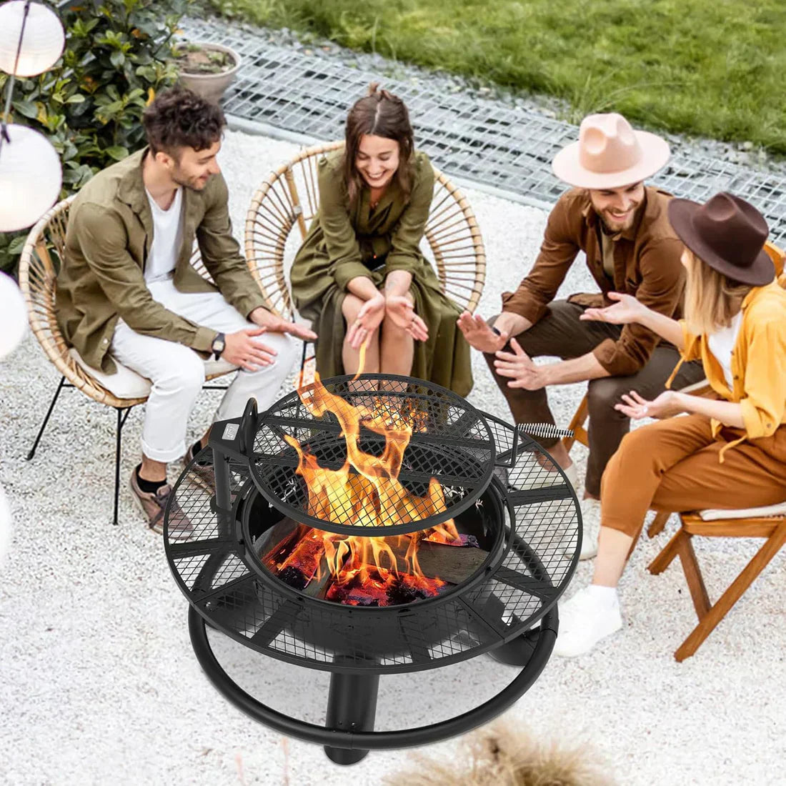 Convertible Fire Pit & Grill - Detachable Cooking Grate for Camping & Backyard BBQs