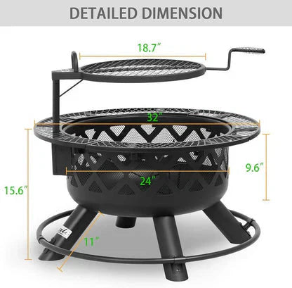 Convertible Fire Pit & Grill - Detachable Cooking Grate for Camping & Backyard BBQs