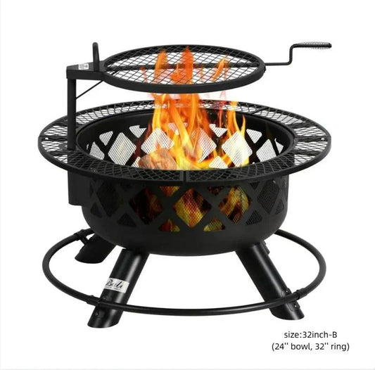 Convertible Fire Pit & Grill - Detachable Cooking Grate for Camping & Backyard BBQs