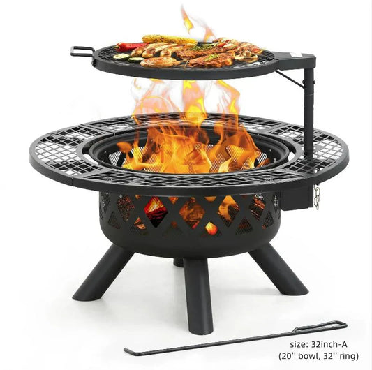 Convertible Fire Pit & Grill - Detachable Cooking Grate for Camping & Backyard BBQs
